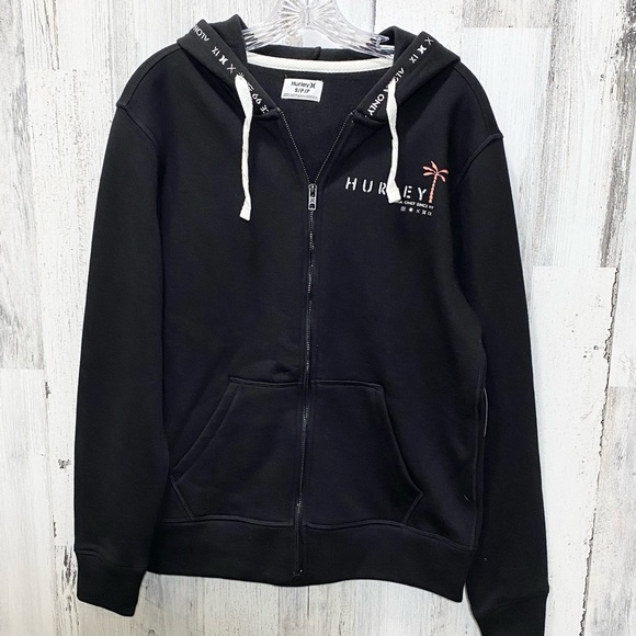 Hurley Palm Tree Logo Black Fleeced Lined Zip Up Hoodie NWT - Picture 3 of 14